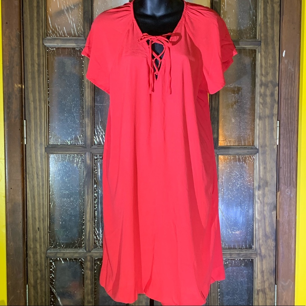 Madewell Lace Up Front Flutter Sleeves Shift Dress